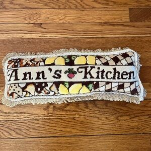 Vintage Personalized Needlepoint Pillow “ Ann’s Kitchen” 18in Mushrooms Lemons
